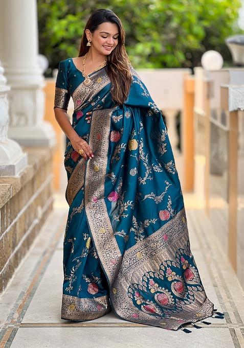 Morpeach Woven Silk Saree Set