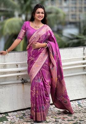 Onion Woven Silk Saree Set