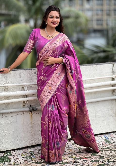 Onion Woven Silk Saree Set