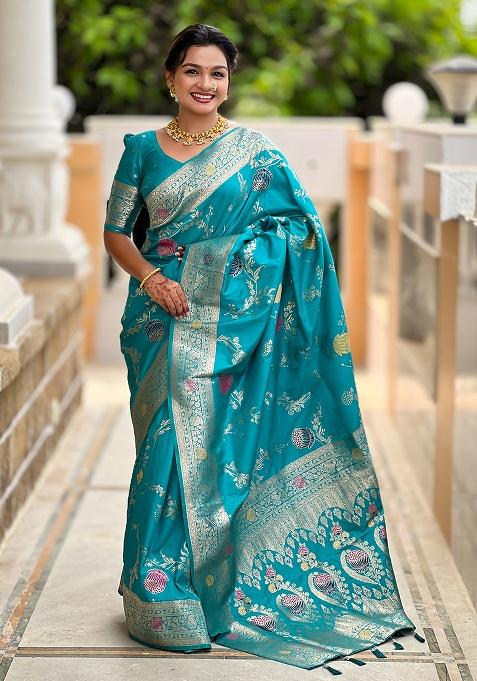 Rama Woven Silk Saree Set