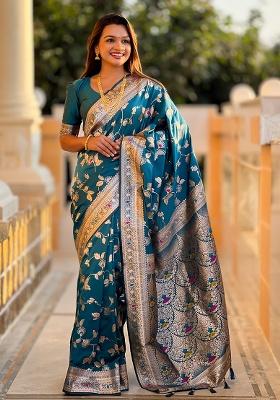 Morpeach Woven Silk Saree Set