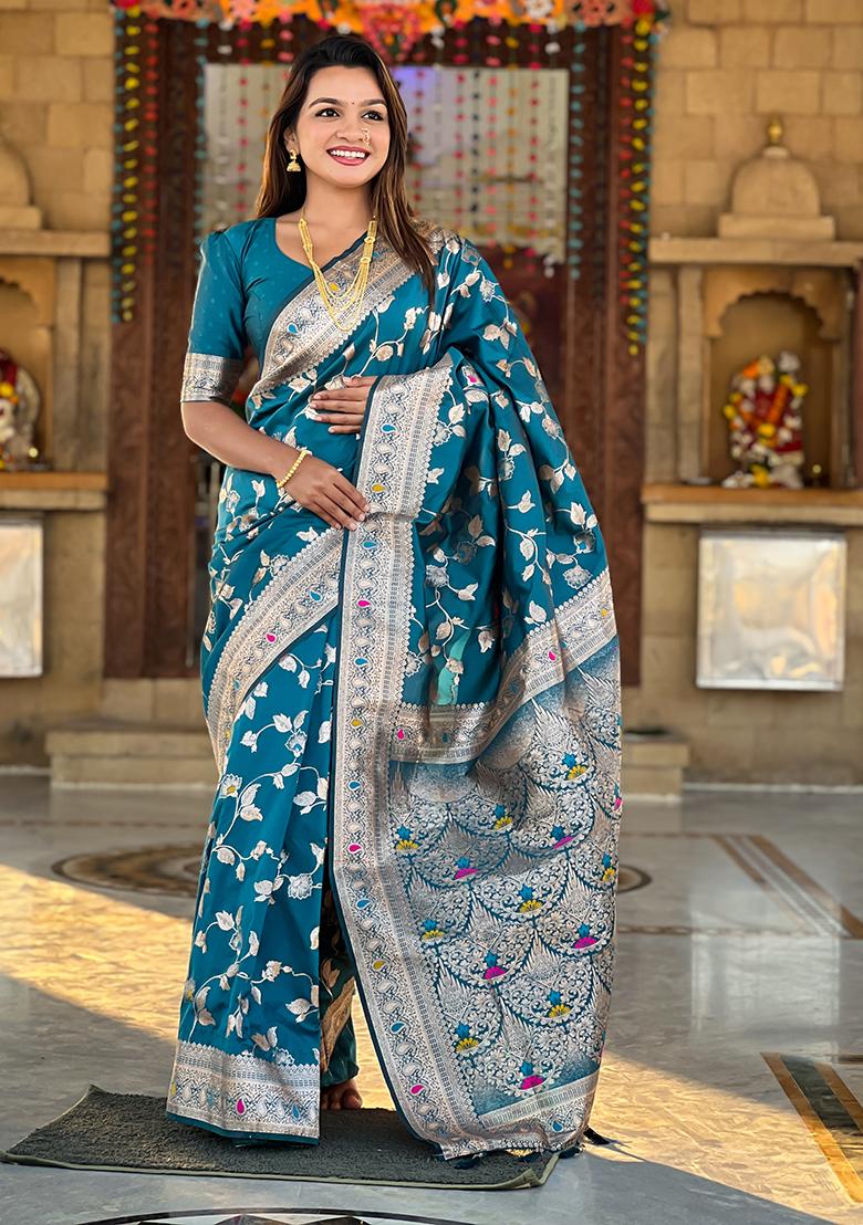 Morpeach Woven Silk Saree Set - Indya