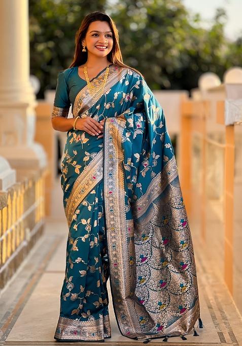 Morpeach Woven Silk Saree Set