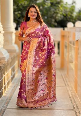 Onion Woven Silk Saree Set
