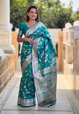 Rama Woven Silk Saree Set