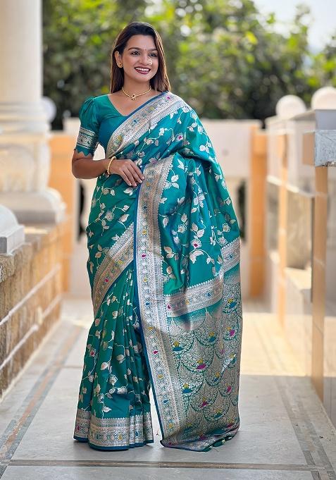 Rama Woven Silk Saree Set