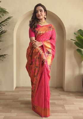 Pink Weaving Silk Saree Set