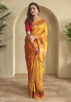 Yellow Weaving Silk Saree Set
