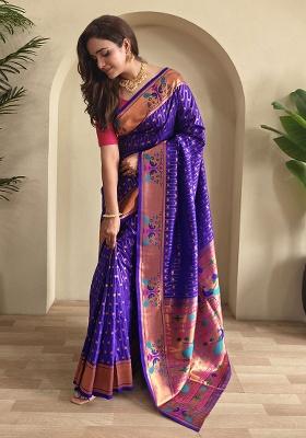 Violet Weaving Silk Saree Set