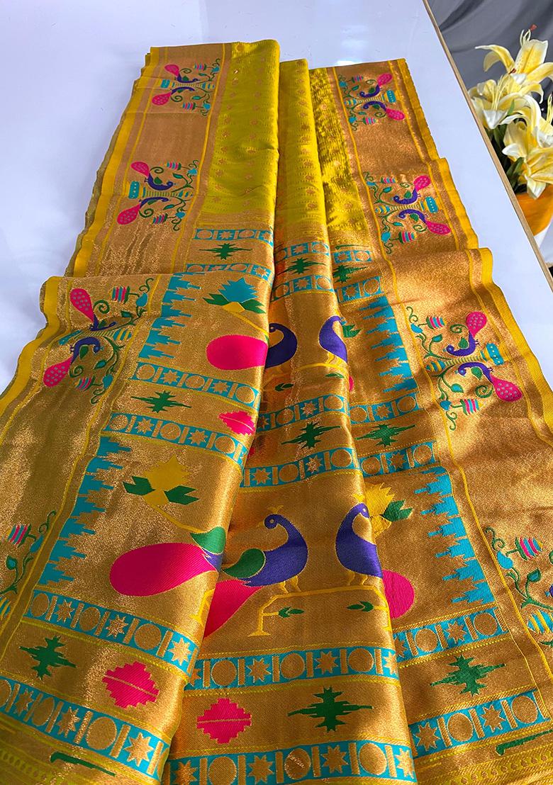 Lemon Yellow Weaving Silk Saree Set - Indya