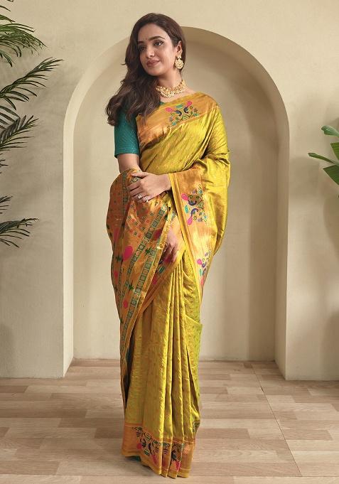 Lemon Yellow Weaving Silk Saree Set