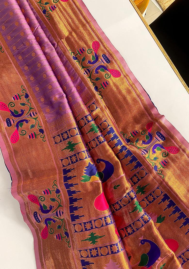 Lavender Weaving Silk Saree Set - Indya