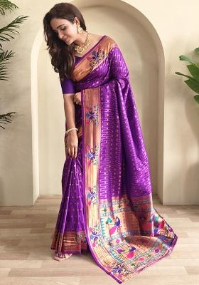 Purple Weaving Silk Saree Set