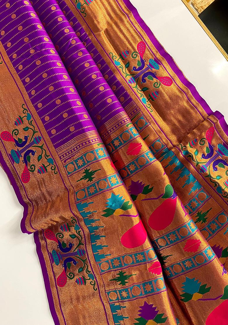 Purple Weaving Silk Saree Set - Indya