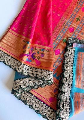Pink Weaving Silk Saree Set