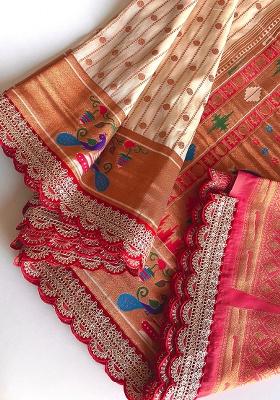 White Weaving Silk Saree Set
