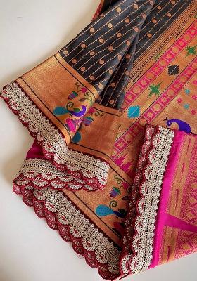 Black Weaving Silk Saree Set