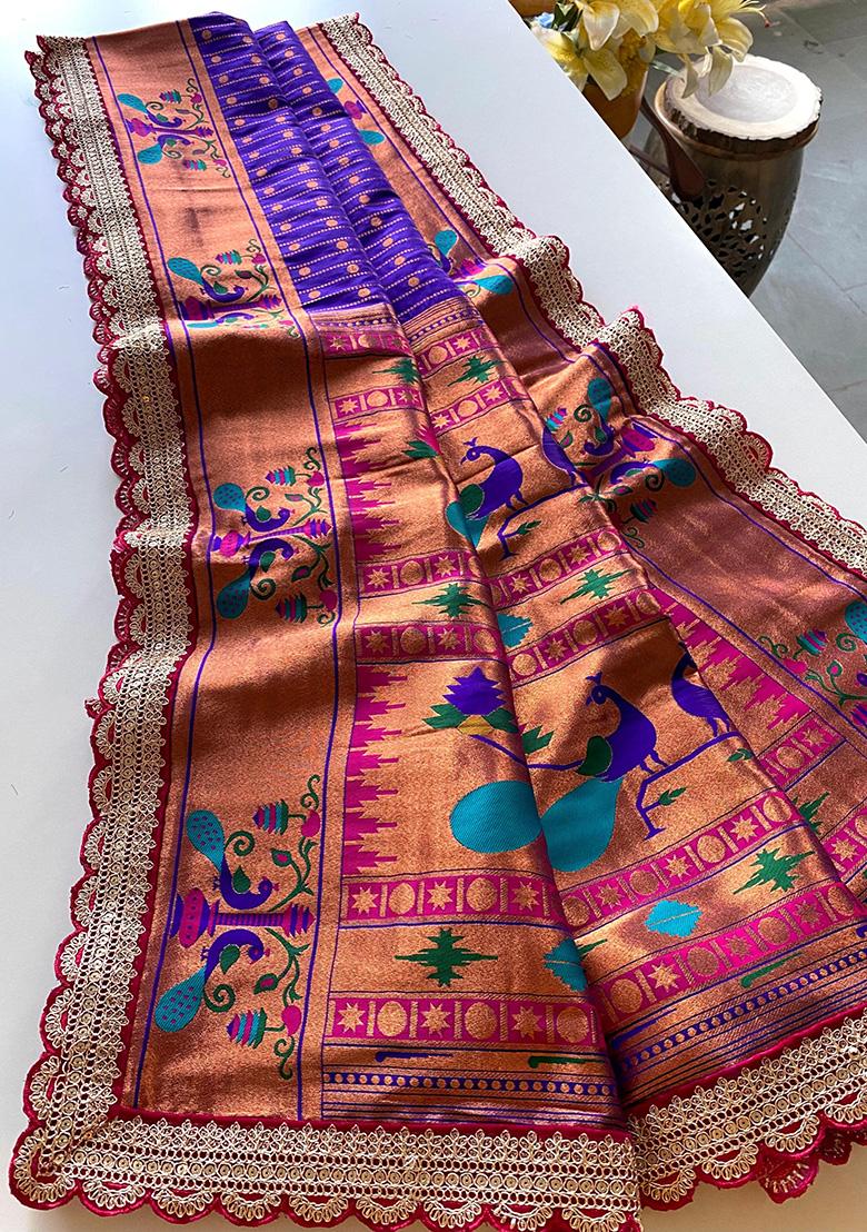 Violet Weaving Silk Saree Set - Indya