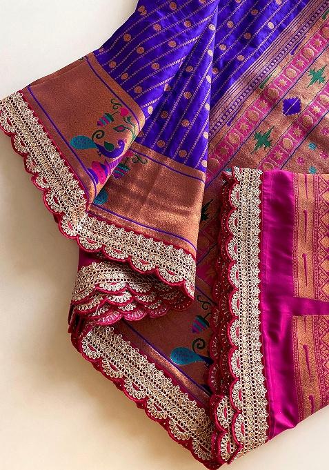 Violet Weaving Silk Saree Set