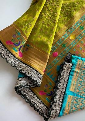 Lemon Yellow Weaving Silk Saree Set