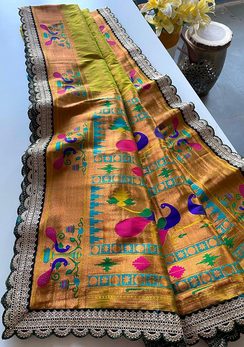 Lemon Yellow Weaving Silk Saree Set - Indya