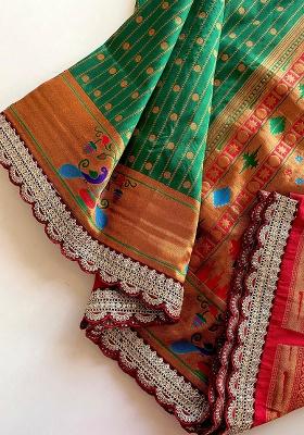 Green Weaving Silk Saree Set