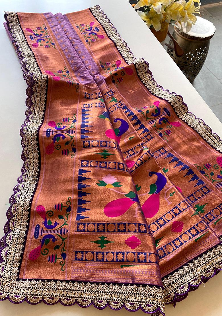 Lavender Weaving Silk Saree Set - Indya