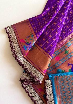 Purple Weaving Silk Saree Set