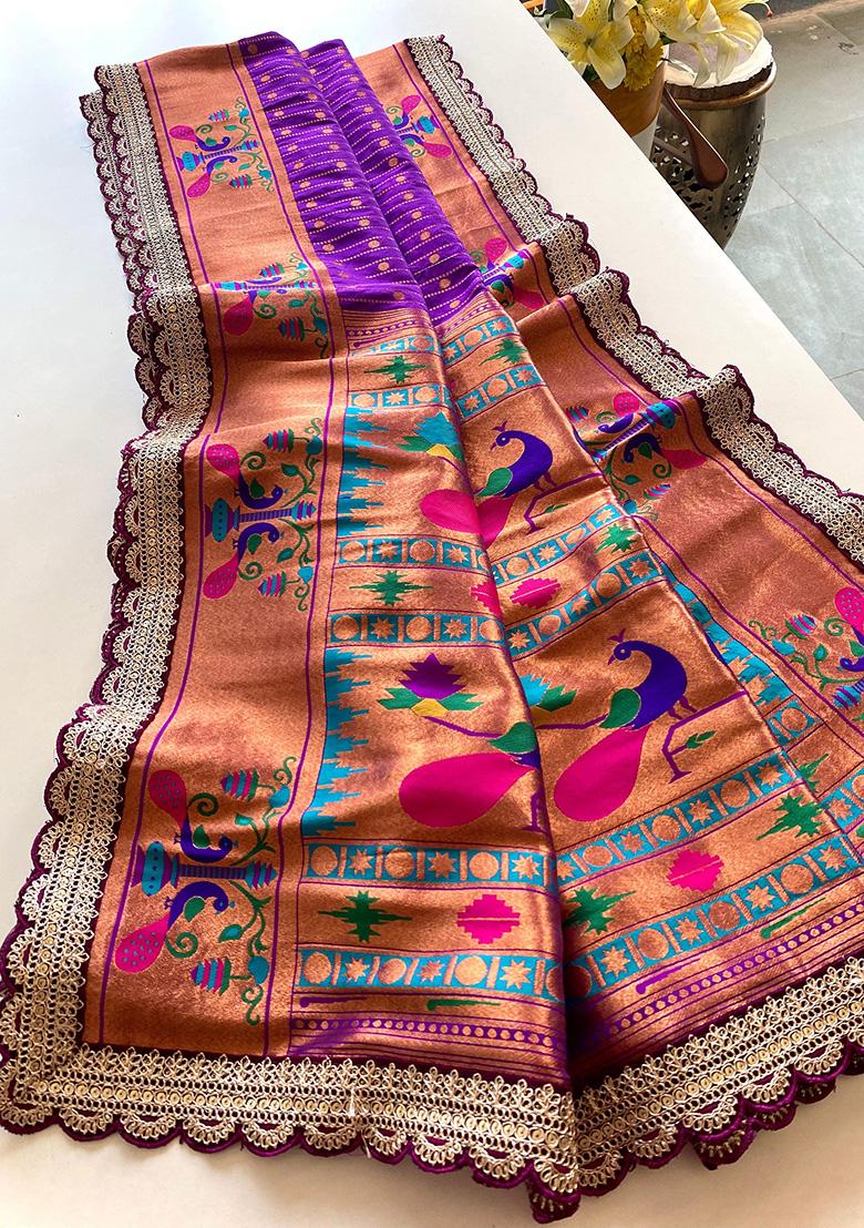 Purple Weaving Silk Saree Set - Indya