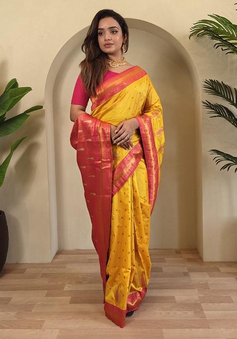 Yellow Weaving Silk Saree Set