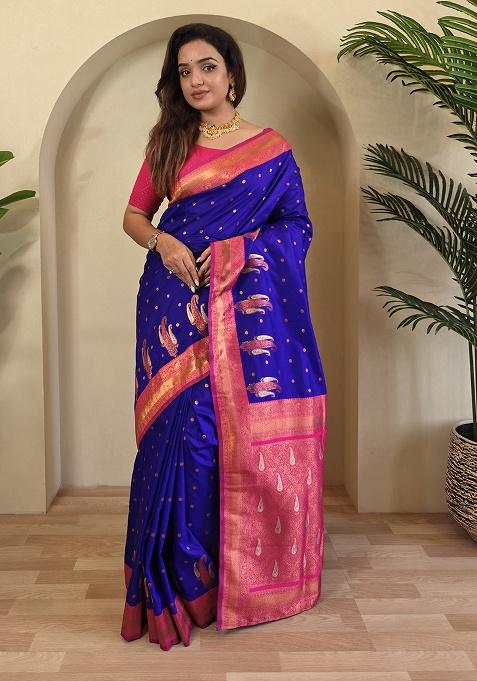 Violet Weaving Silk Saree Set