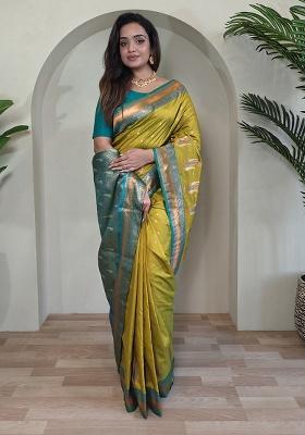 Lemon Yellow Weaving Silk Saree Set