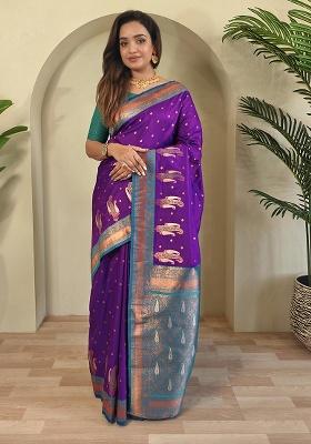 Purple Weaving Silk Saree Set