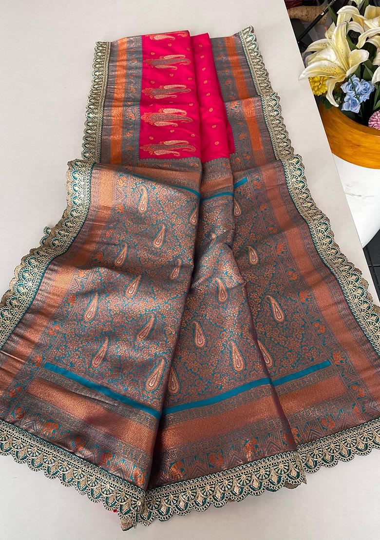 Pink Weaving Silk Saree Set - Indya