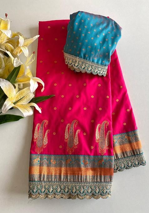 Pink Weaving Silk Saree Set