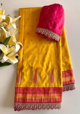 Yellow Weaving Silk Saree Set
