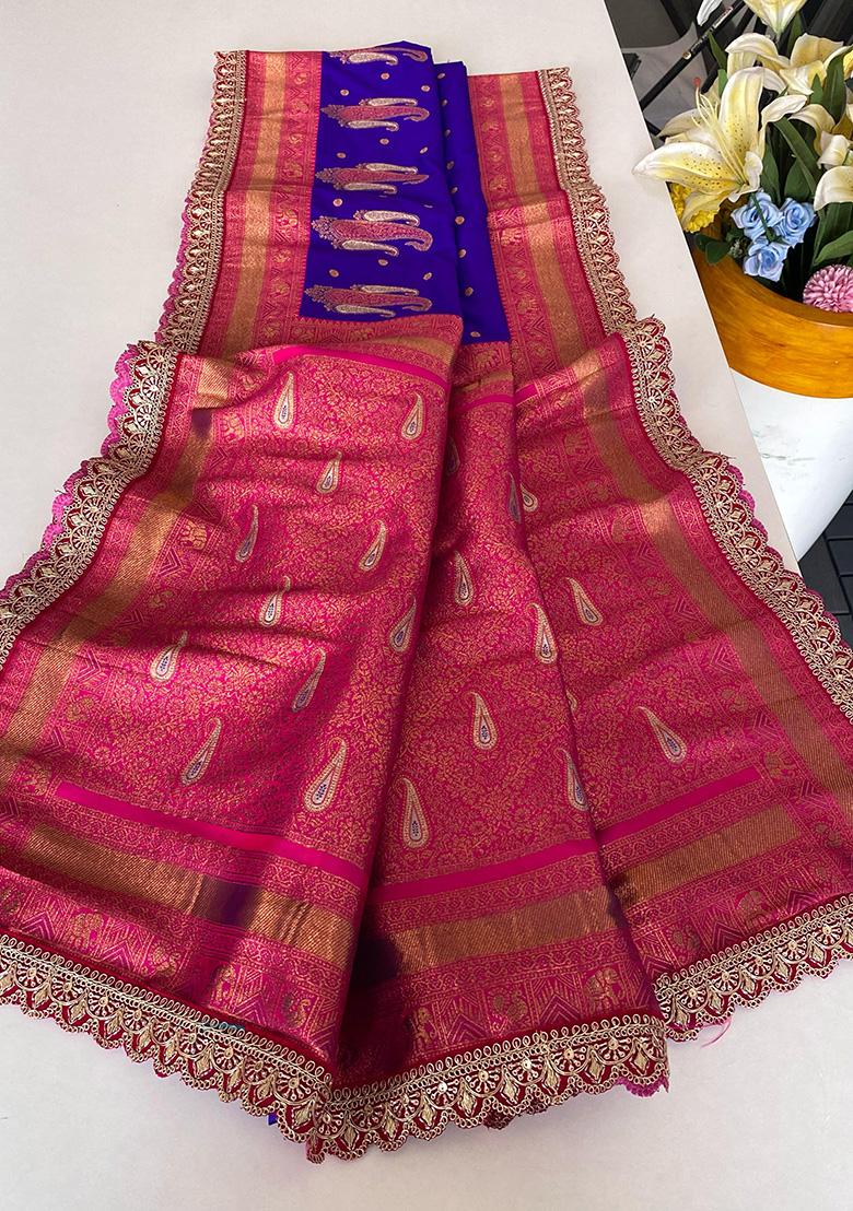 Violet Weaving Silk Saree Set - Indya