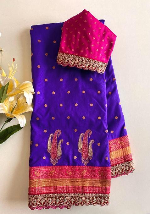 Violet Weaving Silk Saree Set