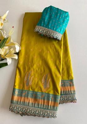 Lemon Yellow Weaving Silk Saree Set