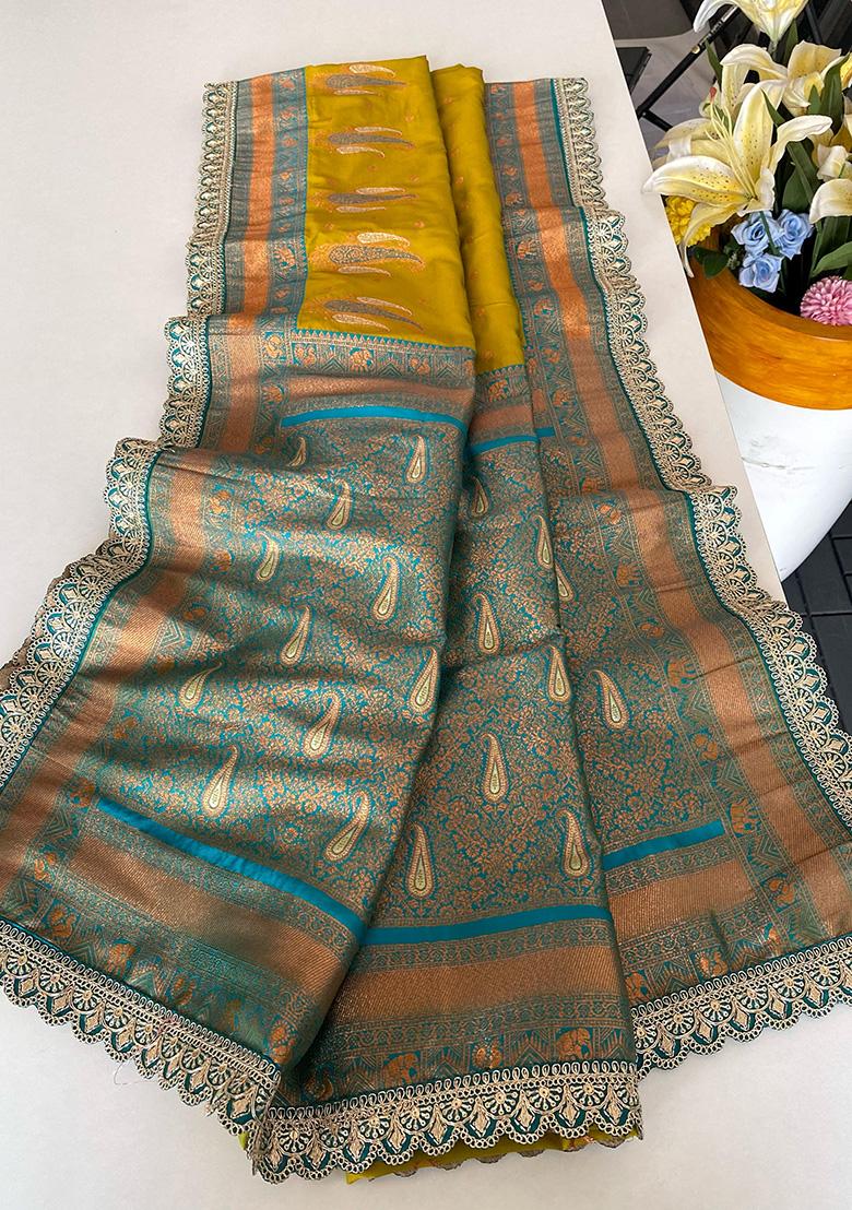 Lemon Yellow Weaving Silk Saree Set - Indya