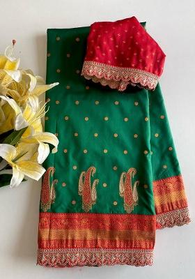 Green Weaving Silk Saree Set