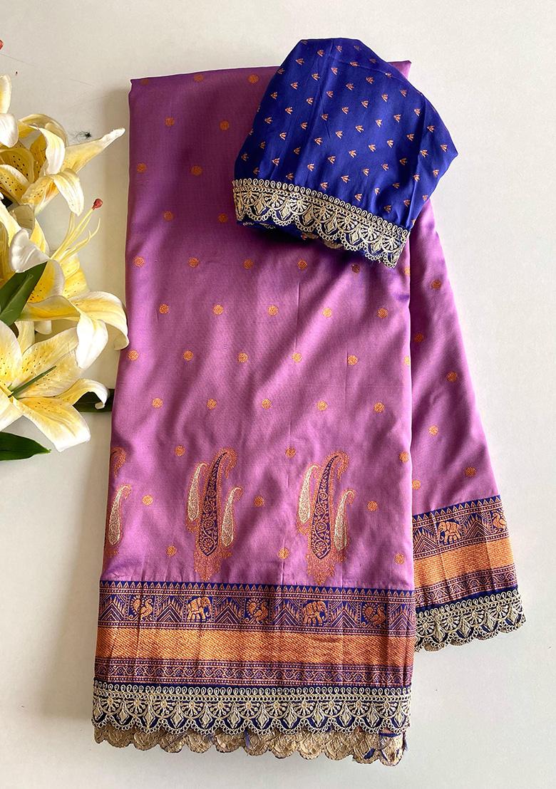 Lavender Weaving Silk Saree Set - Indya