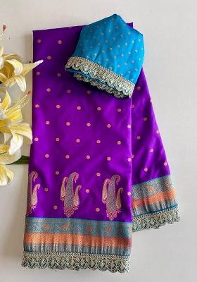 Purple Weaving Silk Saree Set