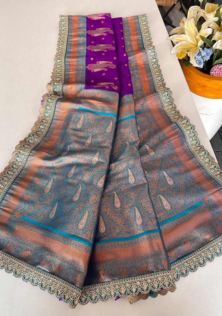 Purple Weaving Silk Saree Set - Indya