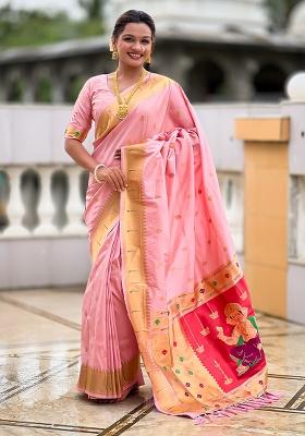 Baby Pink Woven Work Silk Saree Set