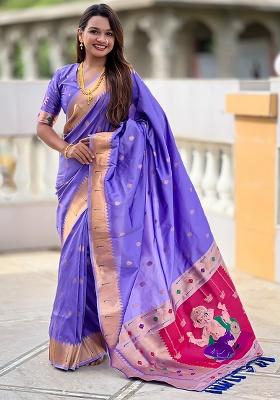 Lavender Woven Work Silk Saree Set