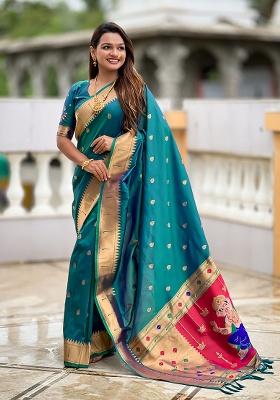 Rama Woven Work Silk Saree Set