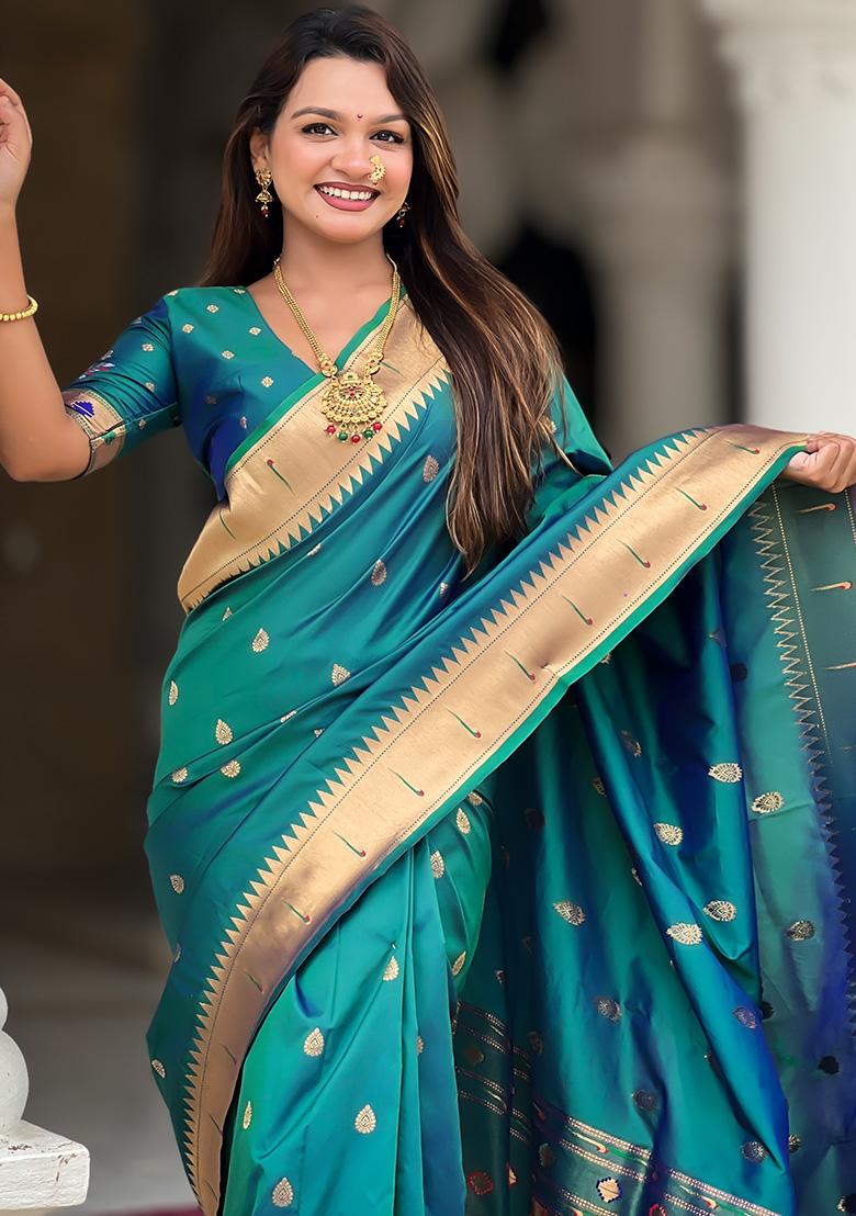 Rama Woven Work Silk Saree Set - Indya