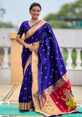 Violet Woven Work Silk Saree Set