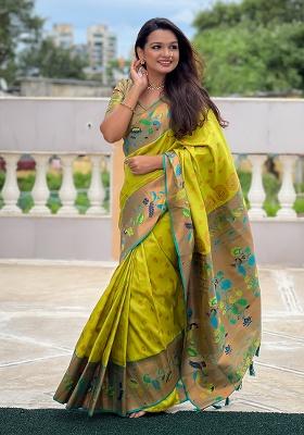 Parrot Woven Work Silk Saree Set